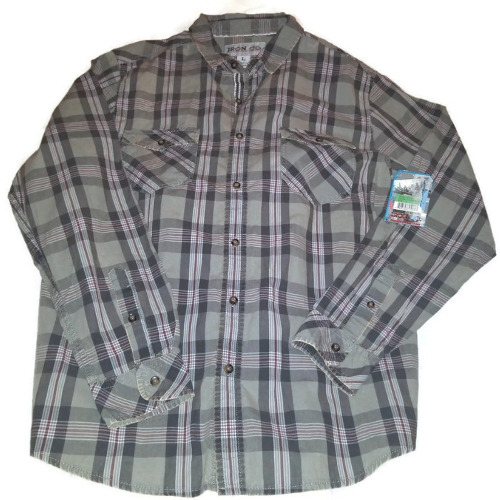 Iron Co Plaid Long Sleeve Button Down Shirt